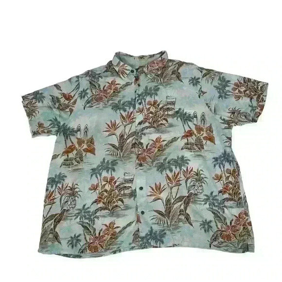 Campia Mens 2XL Button Down Hawaiin Shirt Rayon Easy Care Tropical Short Sleeve - Picture 1 of 10